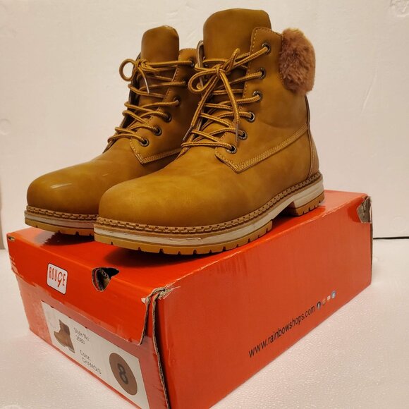 Rouge Helium Tan Faux Fur Lace Up Round-Toe Ankle Bootie Boots - (8M) - Picture 10 of 13